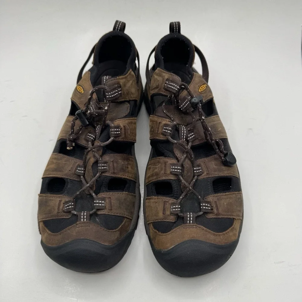 Keen Targhee III Mens Sz 12 Sandals Brown Leather Waterproof/Bungee